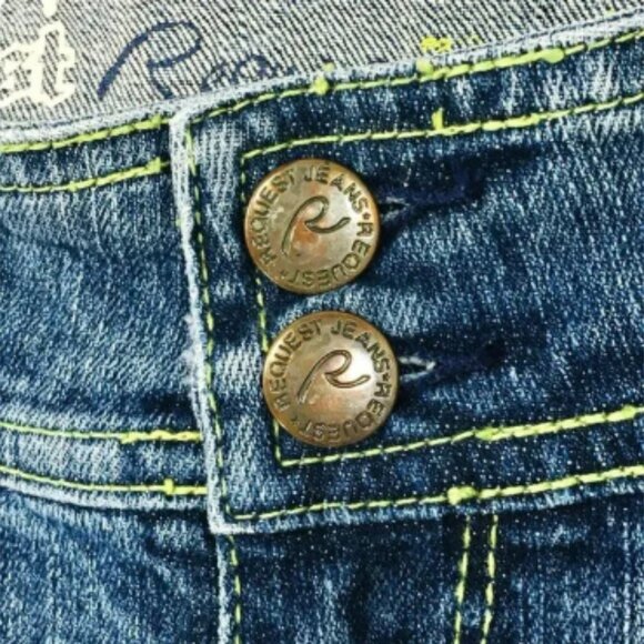 VINTAGE Request Jeans Mens 34X32 Embroidered Denim Distressed Y2K - Picture 4 of 4